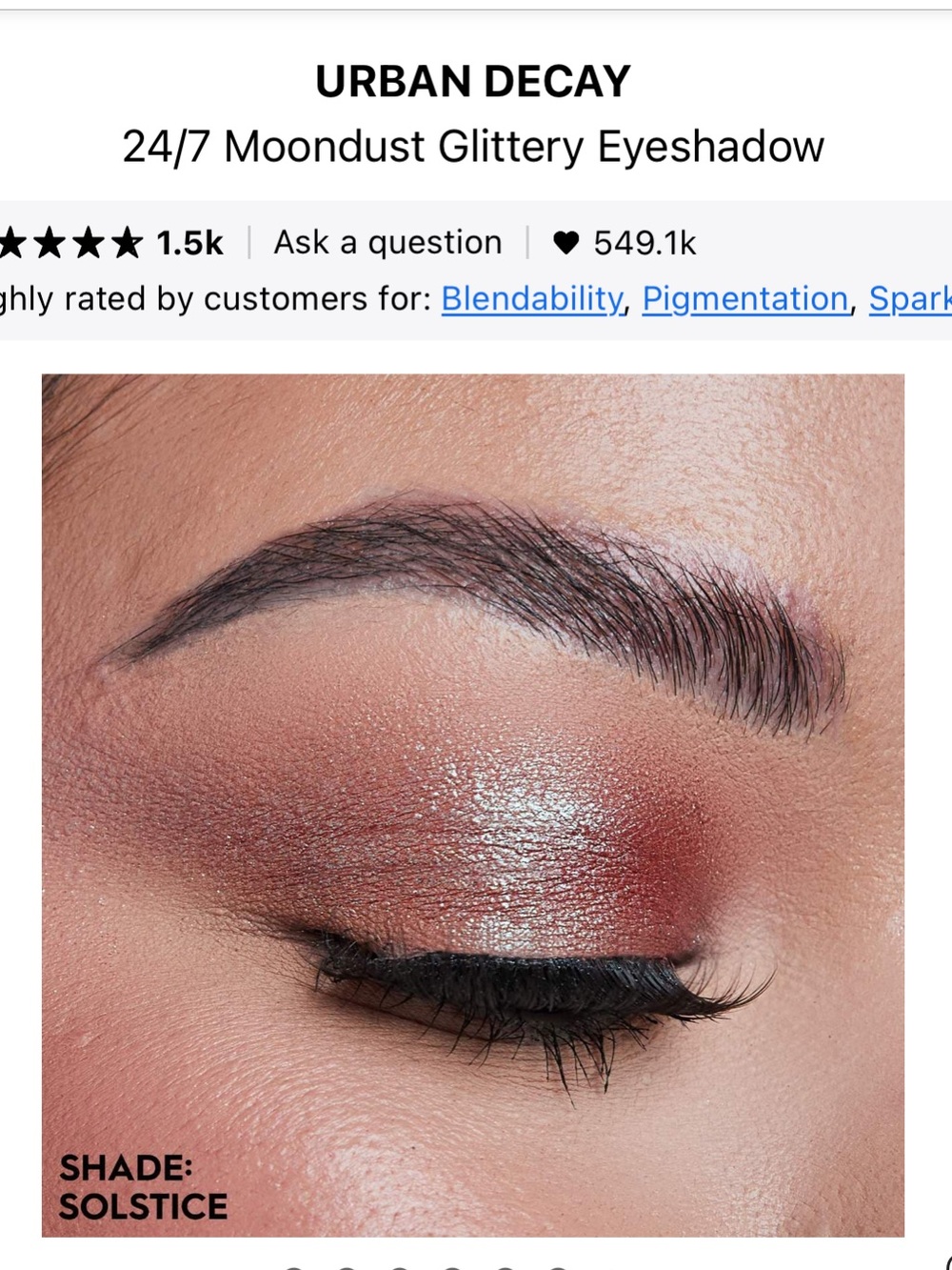 Urban Decay Moondust Glittery Eyeshadow in Solstice - Picture 2 of 7